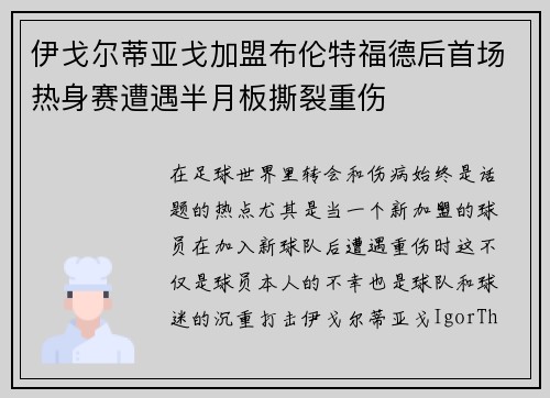 伊戈尔蒂亚戈加盟布伦特福德后首场热身赛遭遇半月板撕裂重伤 伊戈尔蒂亚戈加盟布伦特福德后首场热身赛遭遇半月板撕裂重伤